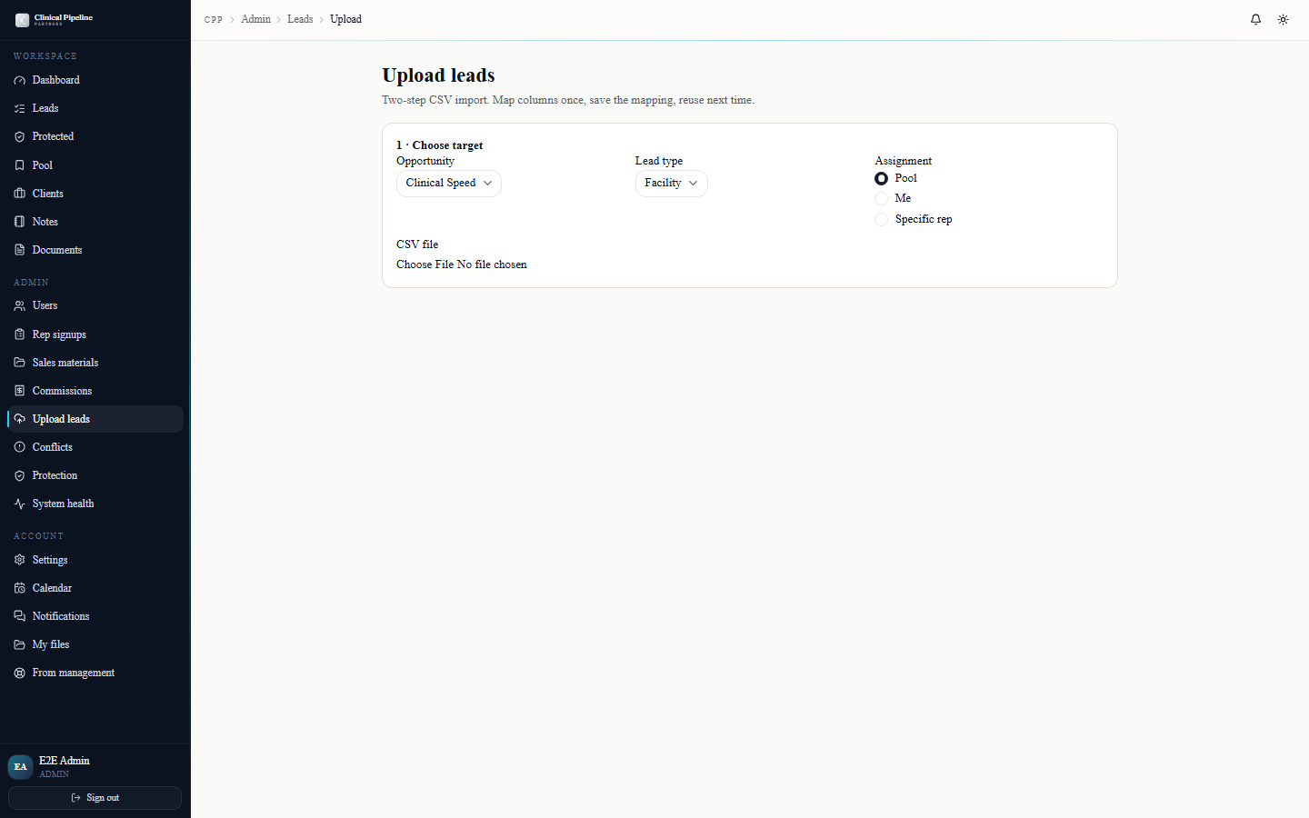 CSV upload with field mapping