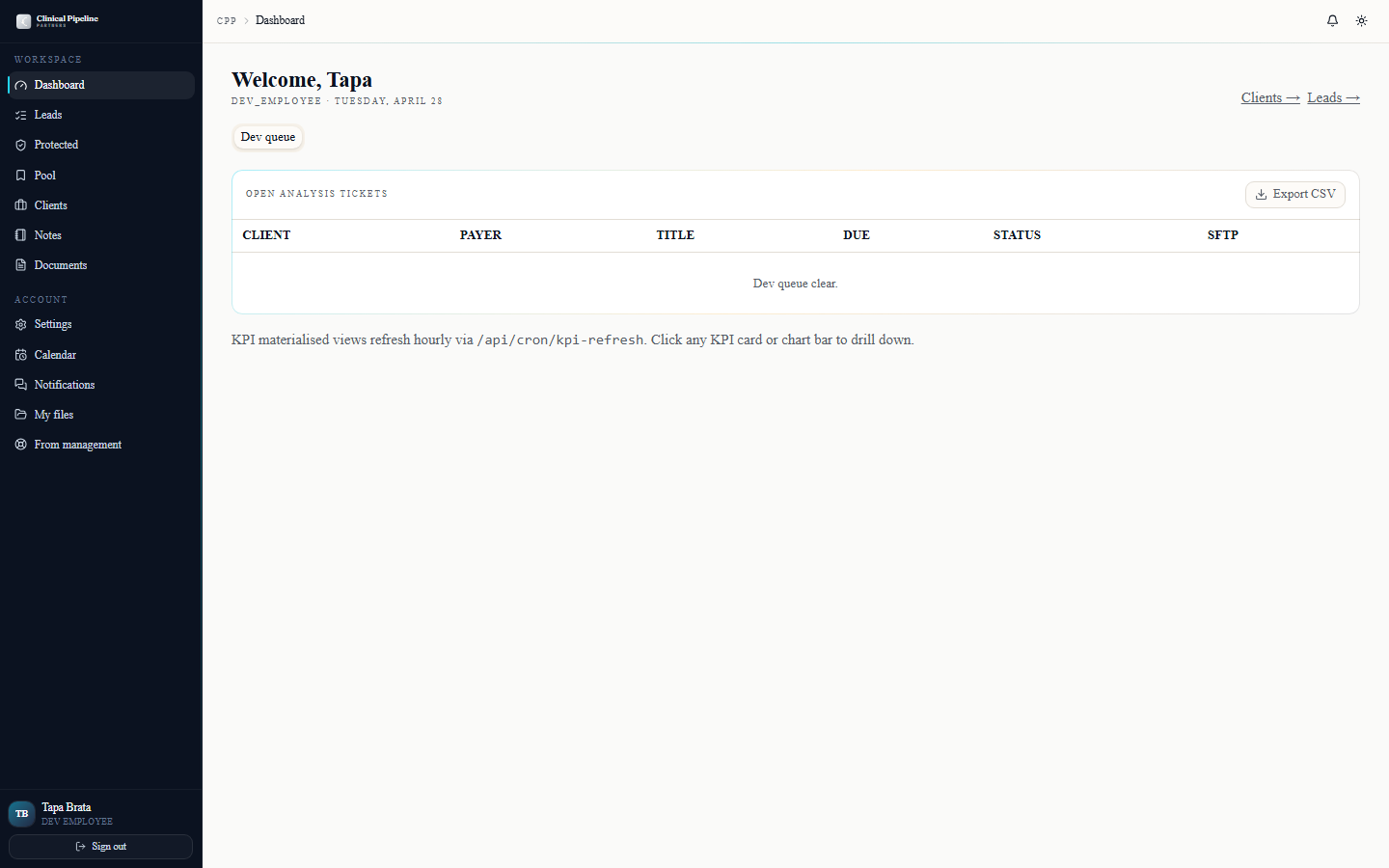 Confirm the fee snap and work the dev queue