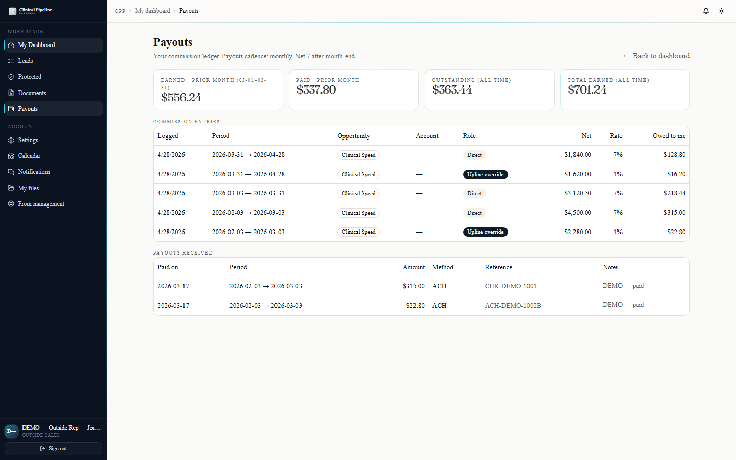 Track payouts and use your recruit link